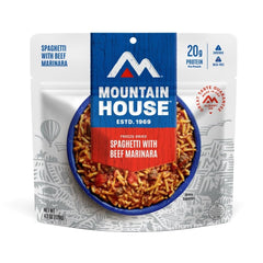 Mountain House Spaghetti with Beef Marinara ready-to-eat pouch on trail for comfort meal.