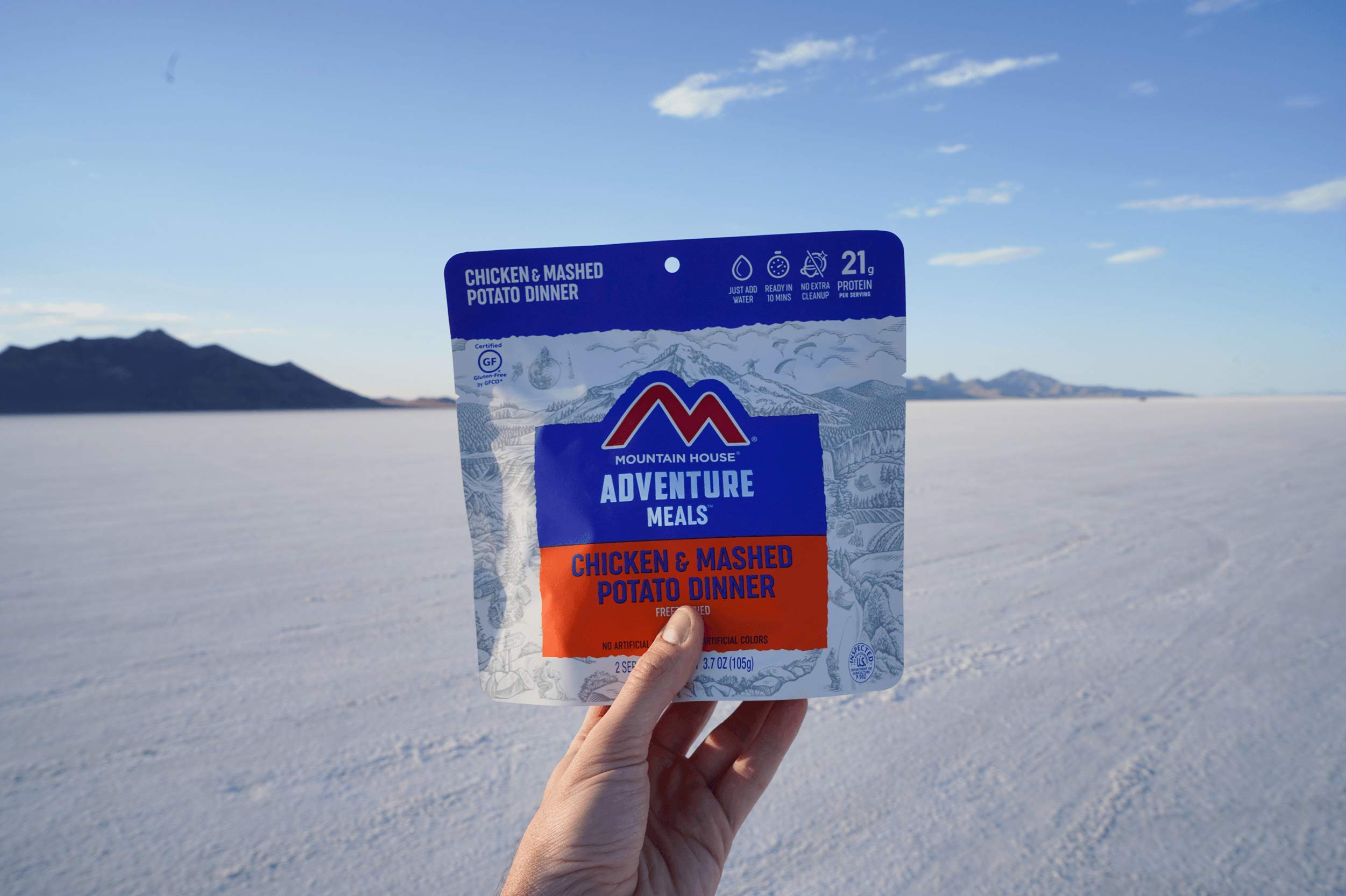Mountain House recyclable packaging highlights TerraCycle option to reduce waste.