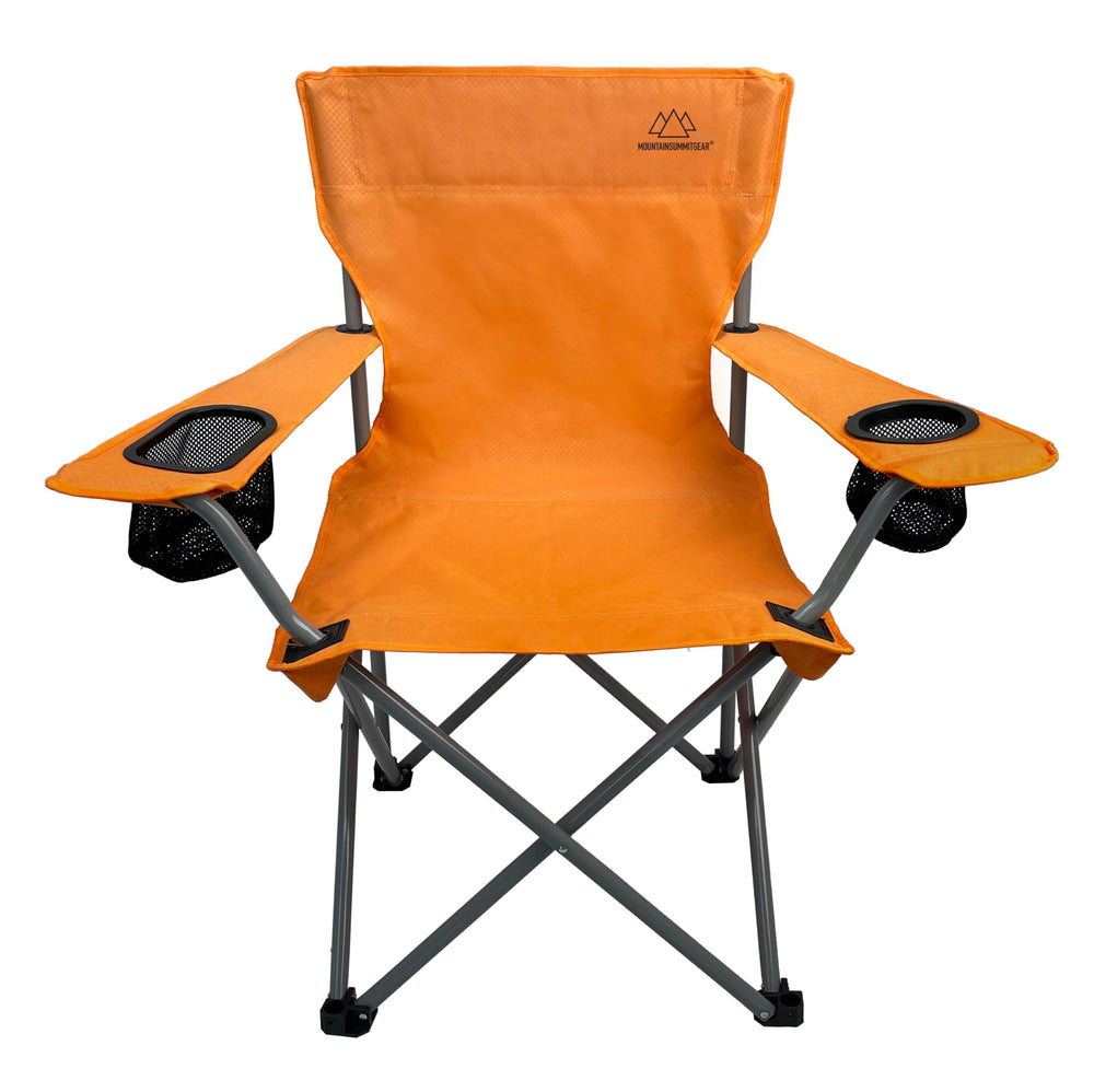 MOUNTAIN SUMMIT GEAR Anytime Chair in orange with dual cup holders for camping