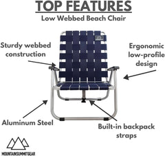 Mountain Summit Gear beach chair blue finish for seaside style.