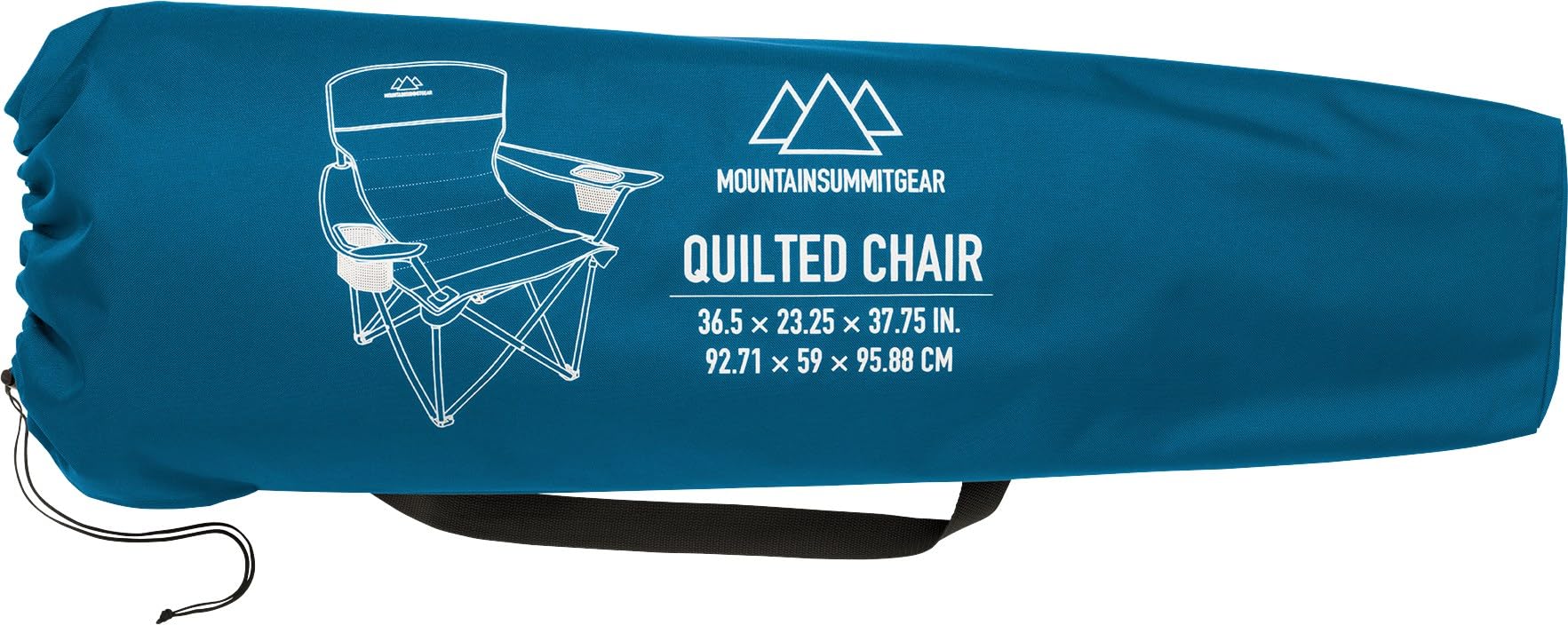 Mountain Summit Gear blue quilted camping chair outdoors, ideal for camping.