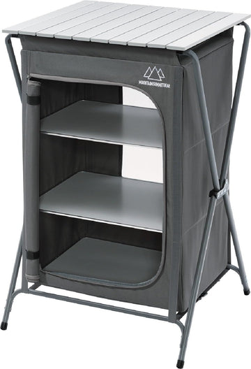 Mountain Summit Gear foldable roll-top pantry table setup for a compact camp kitchen