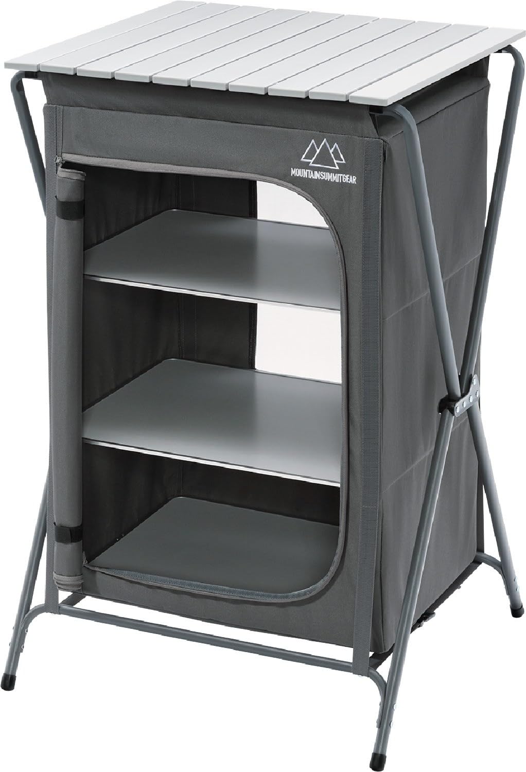 Mountain Summit Gear foldable roll-top pantry table setup for a compact camp kitchen