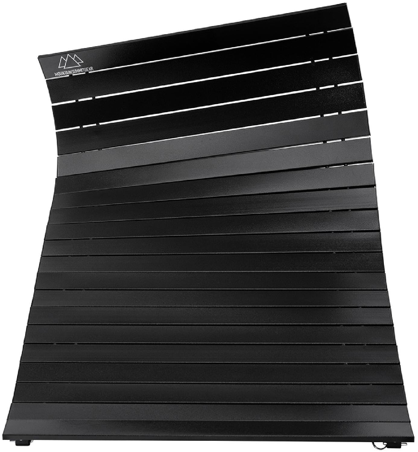 Mountain Summit Gear heavy-duty roll-top table close-up reveals durable aluminum top texture and reinforced edge.