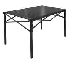 Mountain Summit Gear heavy-duty roll-top table large aluminum top ideal for campsite meal prep.