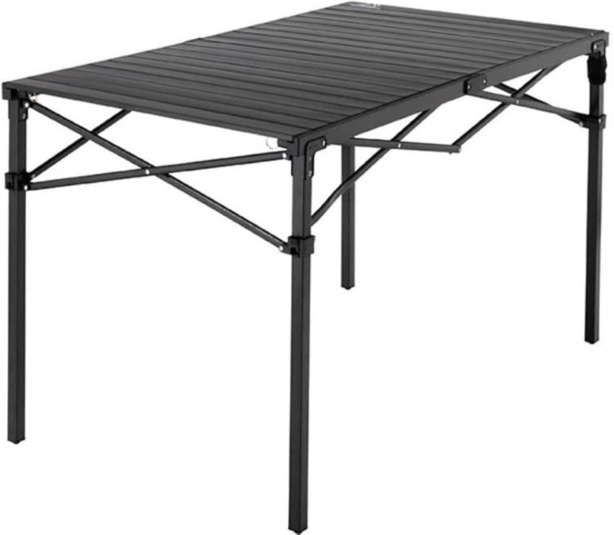 Mountain Summit Gear heavy-duty roll-top table top view shows aluminum surface ideal for meal prep.