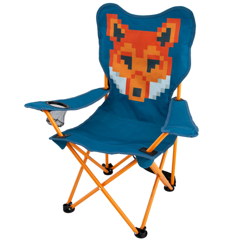 Mountain Summit Gear Kids Camping Chair fox design offers portable seating for outdoor adventures.