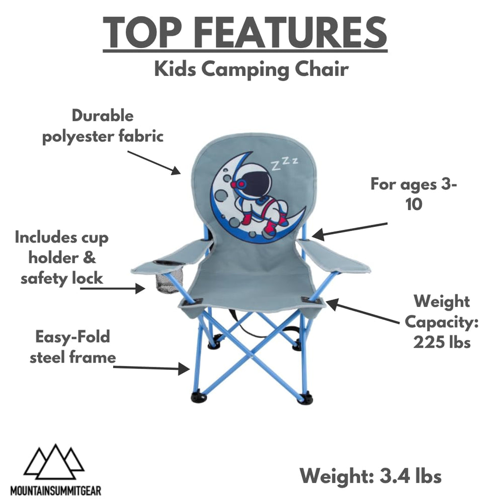 MOUNTAIN SUMMIT GEAR Kids Camping Chair seat and back show sturdy fabric and support.