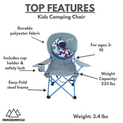 MOUNTAIN SUMMIT GEAR Kids Camping Chair seat and back show sturdy fabric and support.