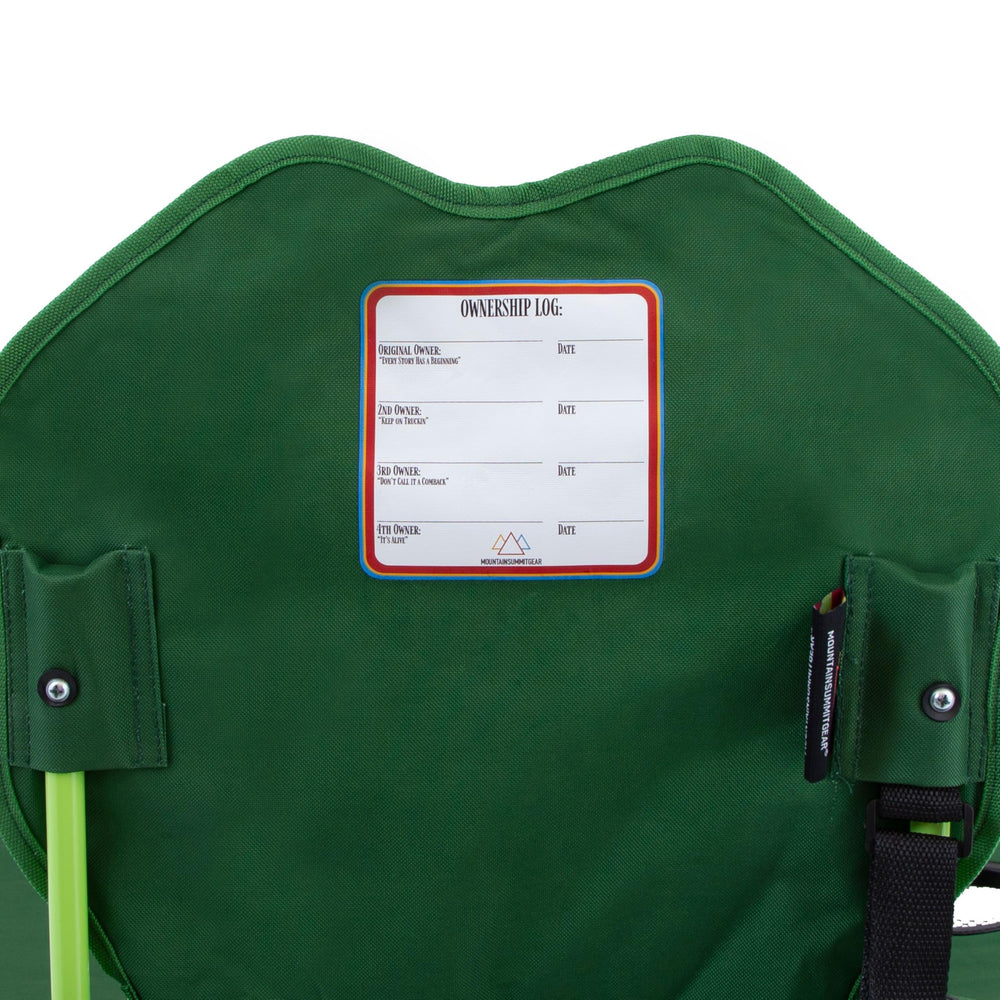Mountain Summit Gear Kids Chair frog design used during camping adventures.