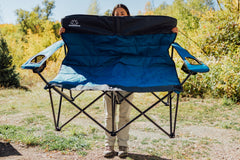Mountain Summit Gear loveseat blue folded in carry bag for easy transport