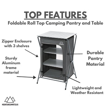 Mountain Summit Gear pantry at campsite with three shelves and pest protection