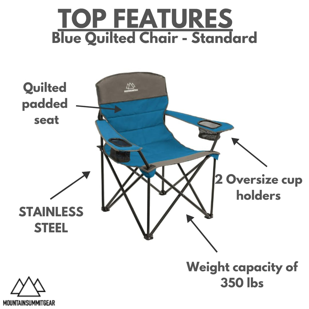 Mountain Summit Gear quilted camping chair side view with cup holders.