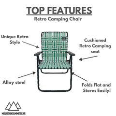 MOUNTAIN SUMMIT GEAR retro chair seat detail with breathable webbing