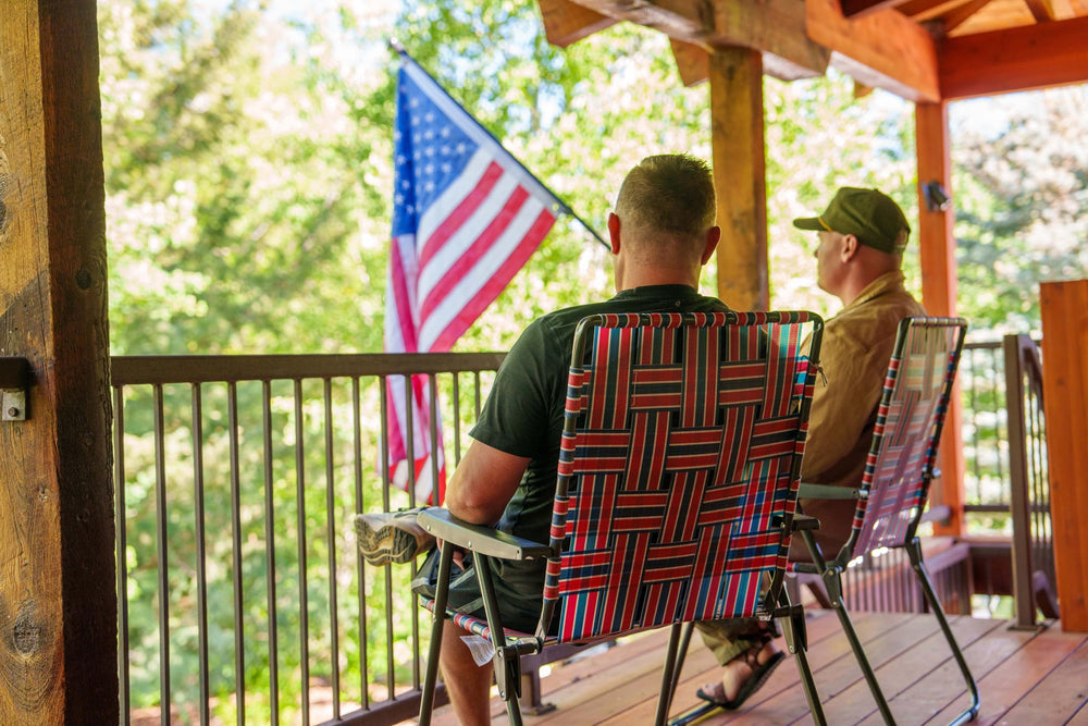 Mountain Summit Gear retro chair side view showcasing lightweight, portable design