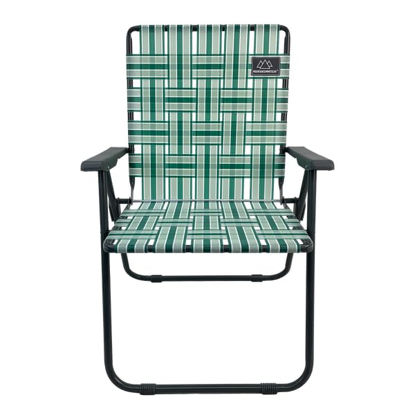 Mountain Summit Gear retro webbed camping chair, open and ready for outdoor relaxation
