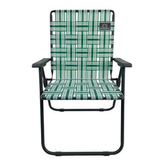 Mountain Summit Gear retro webbed camping chair, open and ready for outdoor relaxation