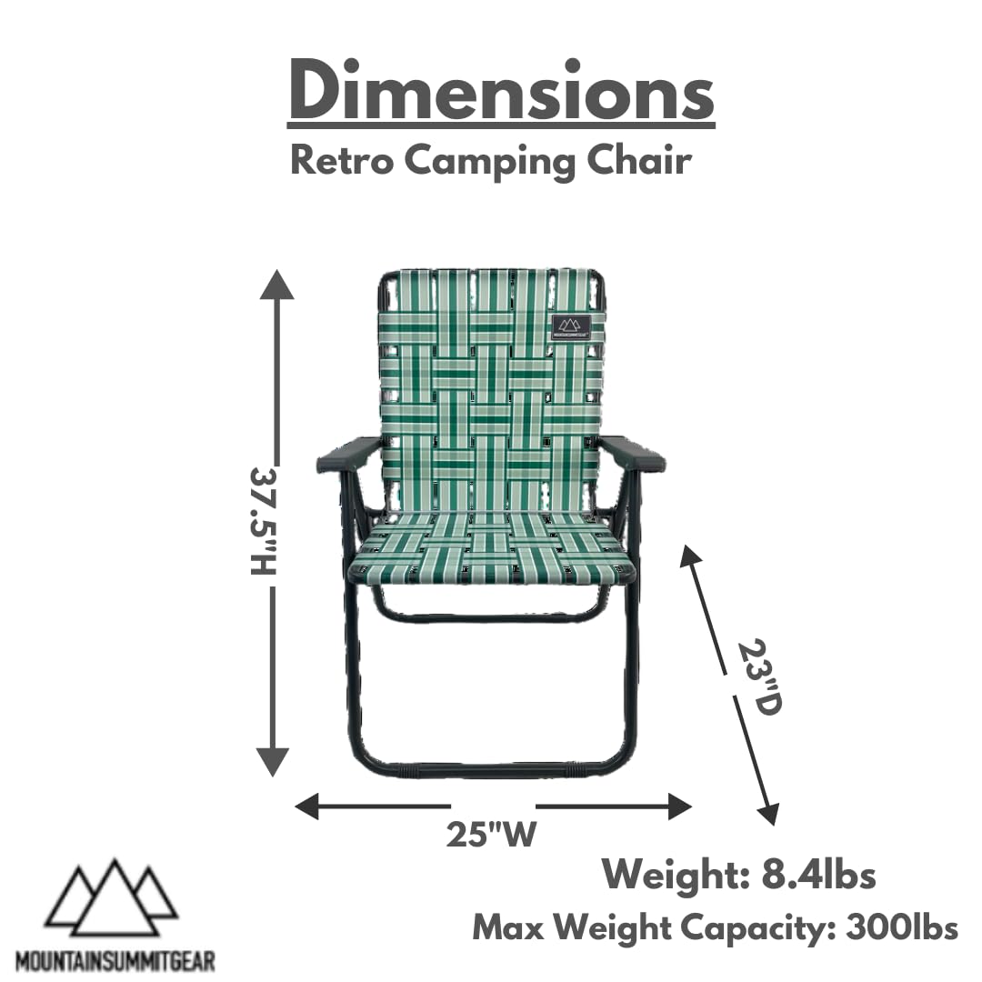 Mountain Summit Gear retro chair side view showing sturdy frame and webbing