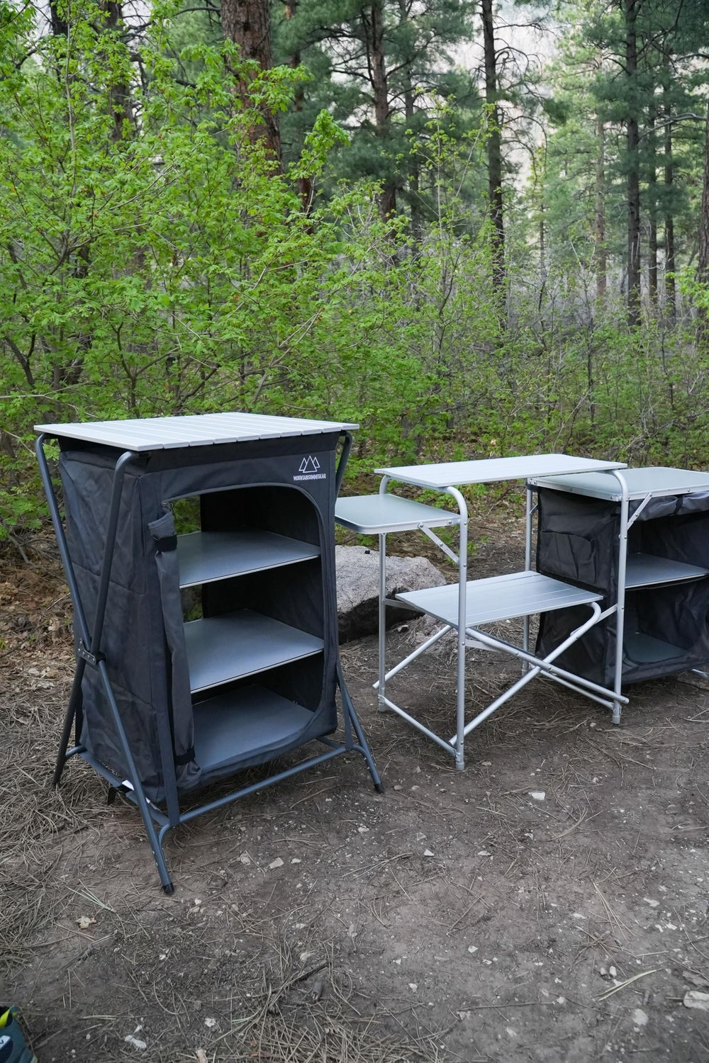 Mountain Summit Gear roll-top pantry with sturdy aluminum legs for durable outdoor use