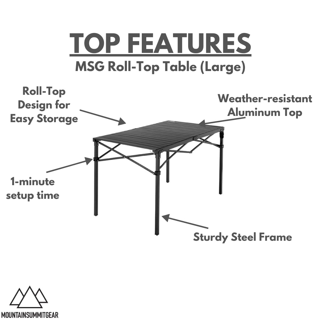 Mountain Summit Gear roll-top table with carrying bag ready for camp travel.