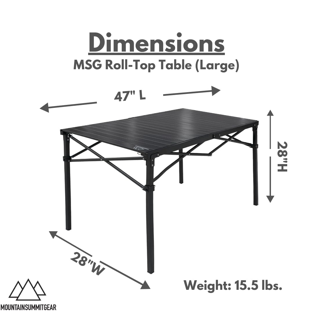 Mountain Summit Gear folded roll-top table compact for easy carry and storage.