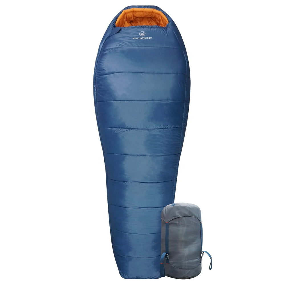 Mountainlodge blue shingle sleeping bag left zip view enabling quick access in cold weather.