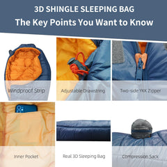 Mountainlodge blue shingle sleeping bag interior pocket for small essentials on the go.
