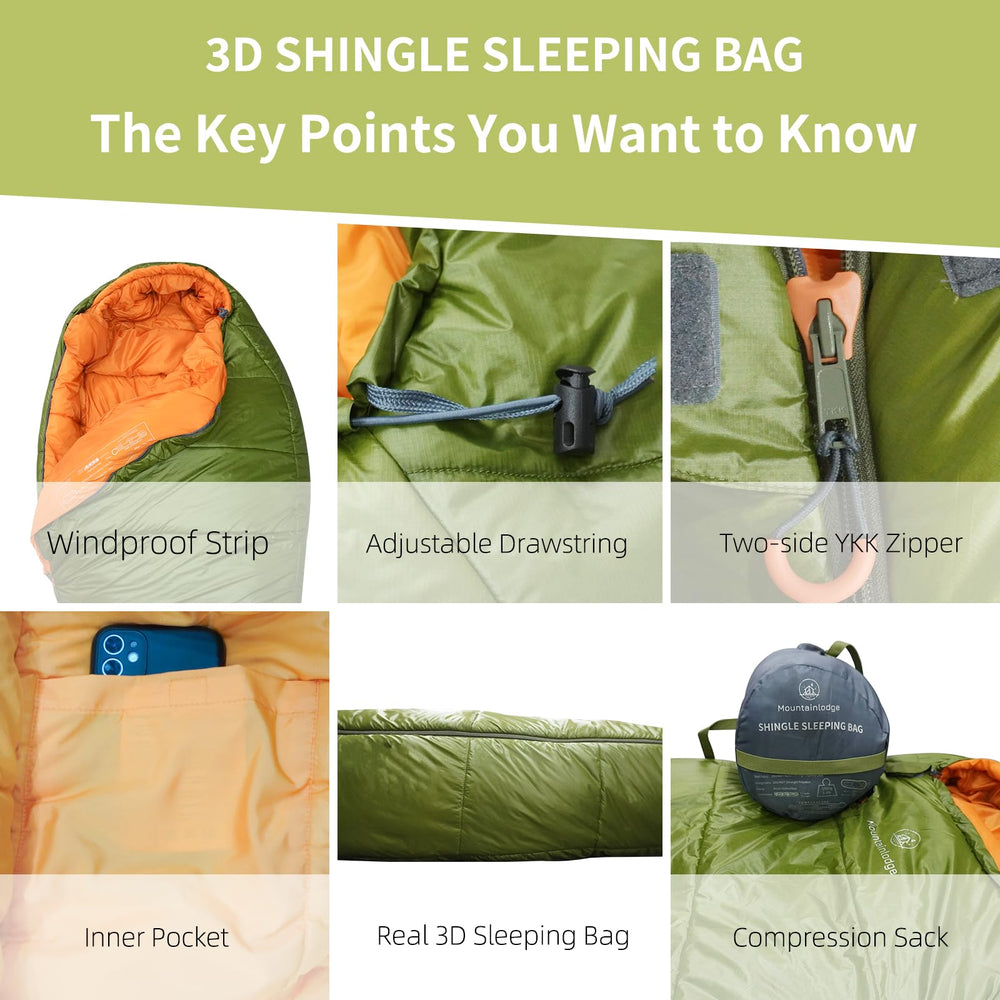 Mountainlodge Shingle sleeping bag packable with compression sack for easy backpacking trips