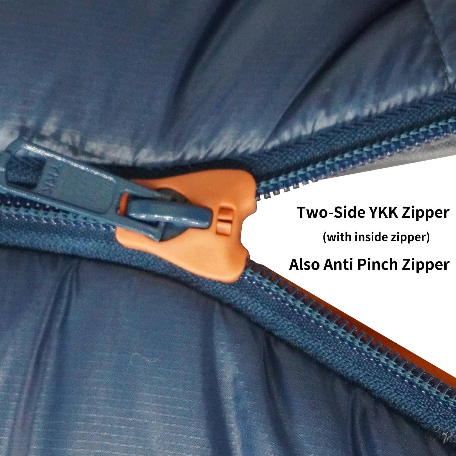 Mountainlodge two sided zipper detail showing snag free operation.