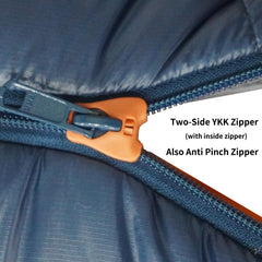 Mountainlodge two sided zipper detail showing snag free operation.