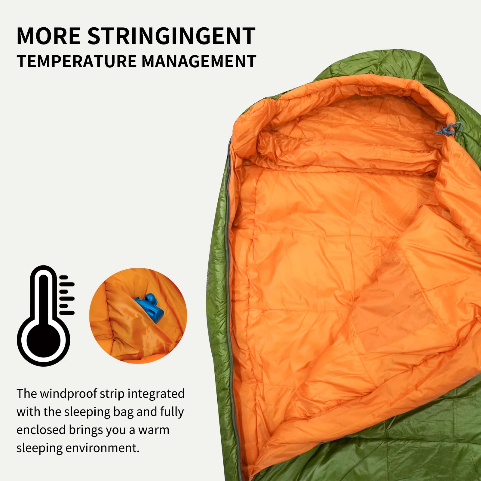 Mountainlodge Shingle sleeping bag features YKK two-sides zippers to prevent snagging