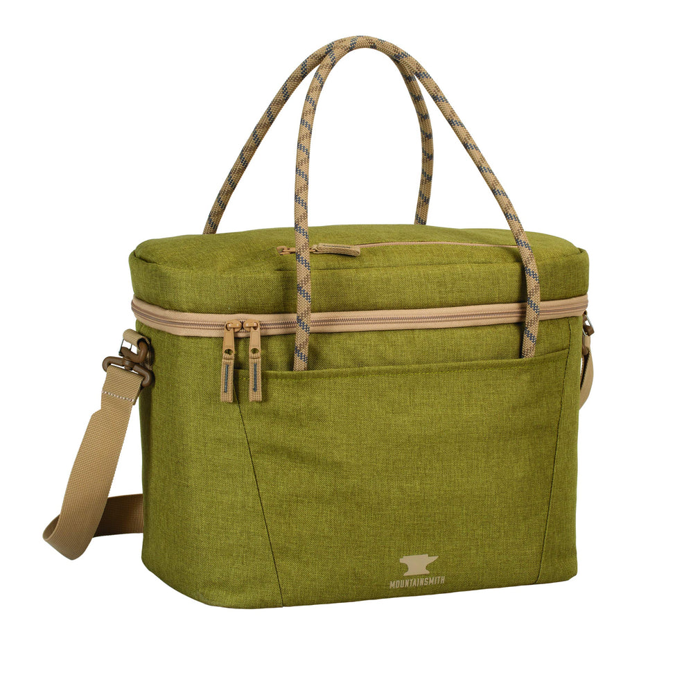 Mountainsmith Cooler Cube Cedar Green with flip-top mouth holds 24 cans for easy gatherings.