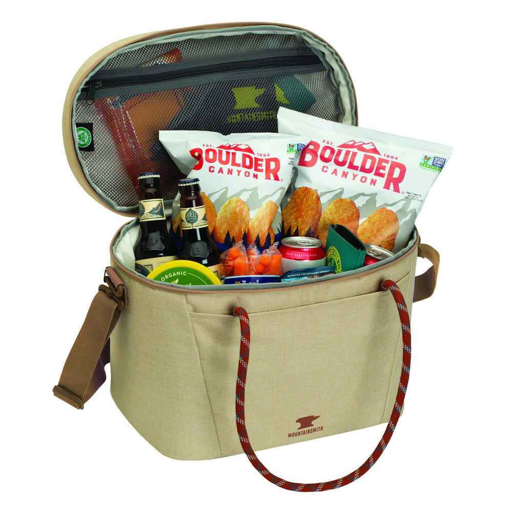 Mountainsmith Cooler Cube interior pockets frost blue highlighting organization on outings.