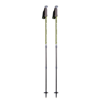 Mountainsmith Rhyolite trekking poles in emerald green provide stable grip on rugged trails.