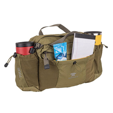 Mountainsmith Tour lumbar pack adjustable strap and flexible fastening options.