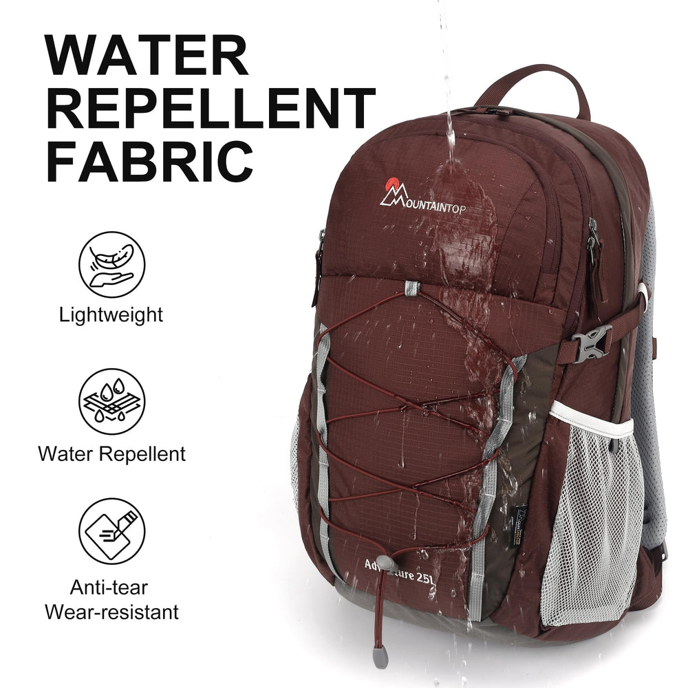 MOUNTAINTOP 25L backpack front pockets provide quick-access storage during hikes.
