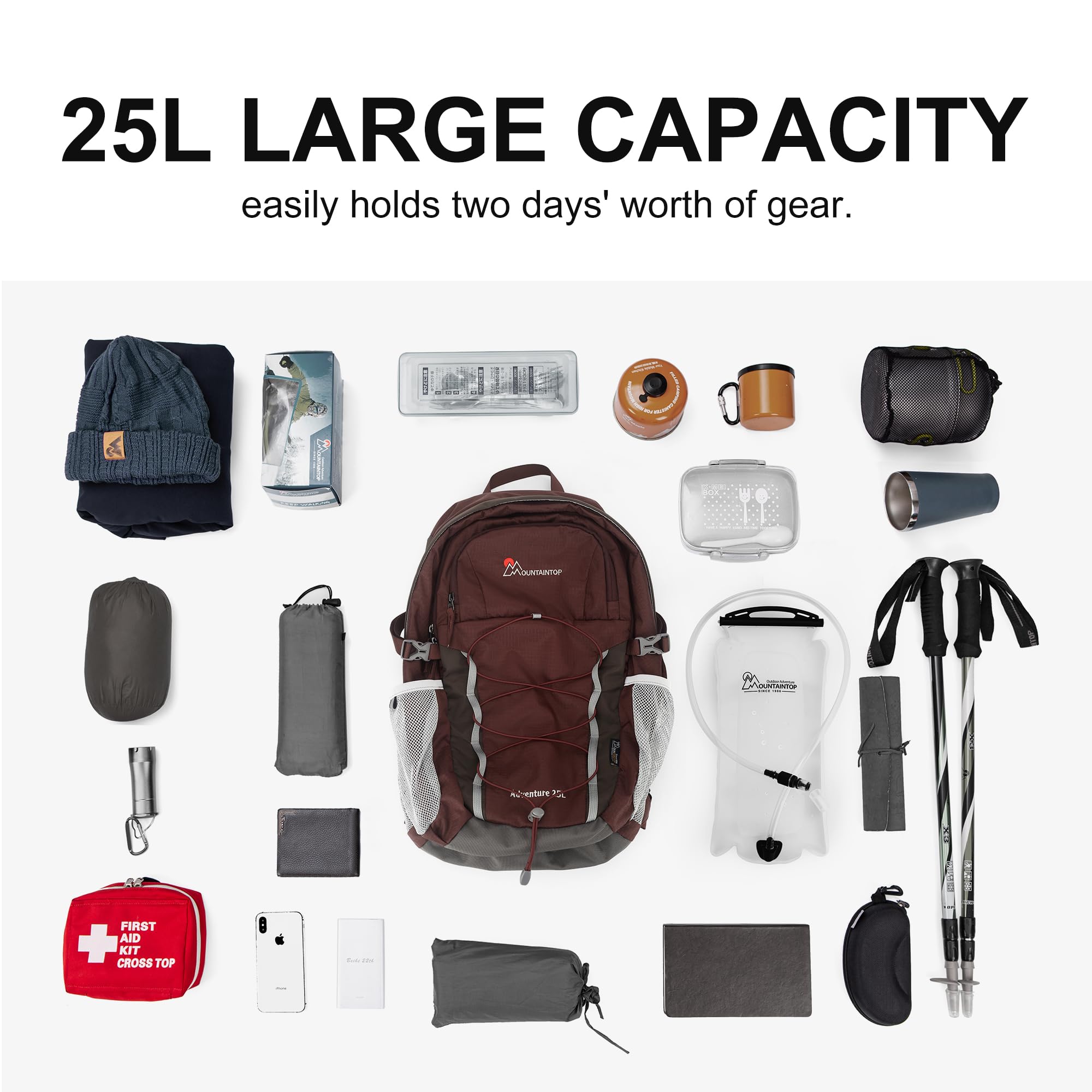 MOUNTAINTOP 25L backpack versatile for outdoor adventures for men and women.