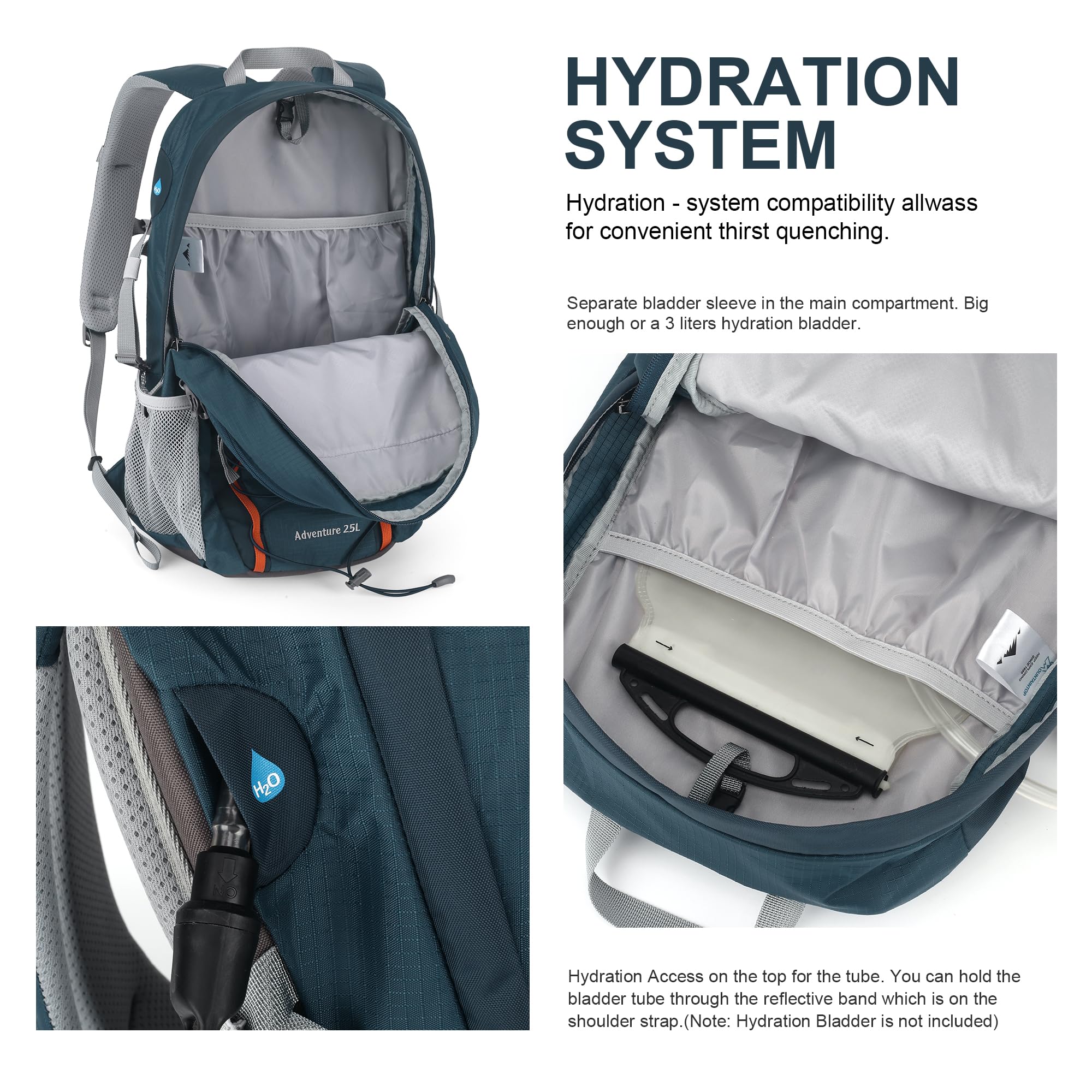 MOUNTAINTOP 25L backpack chest clip stabilizes weight during fast-paced activities.