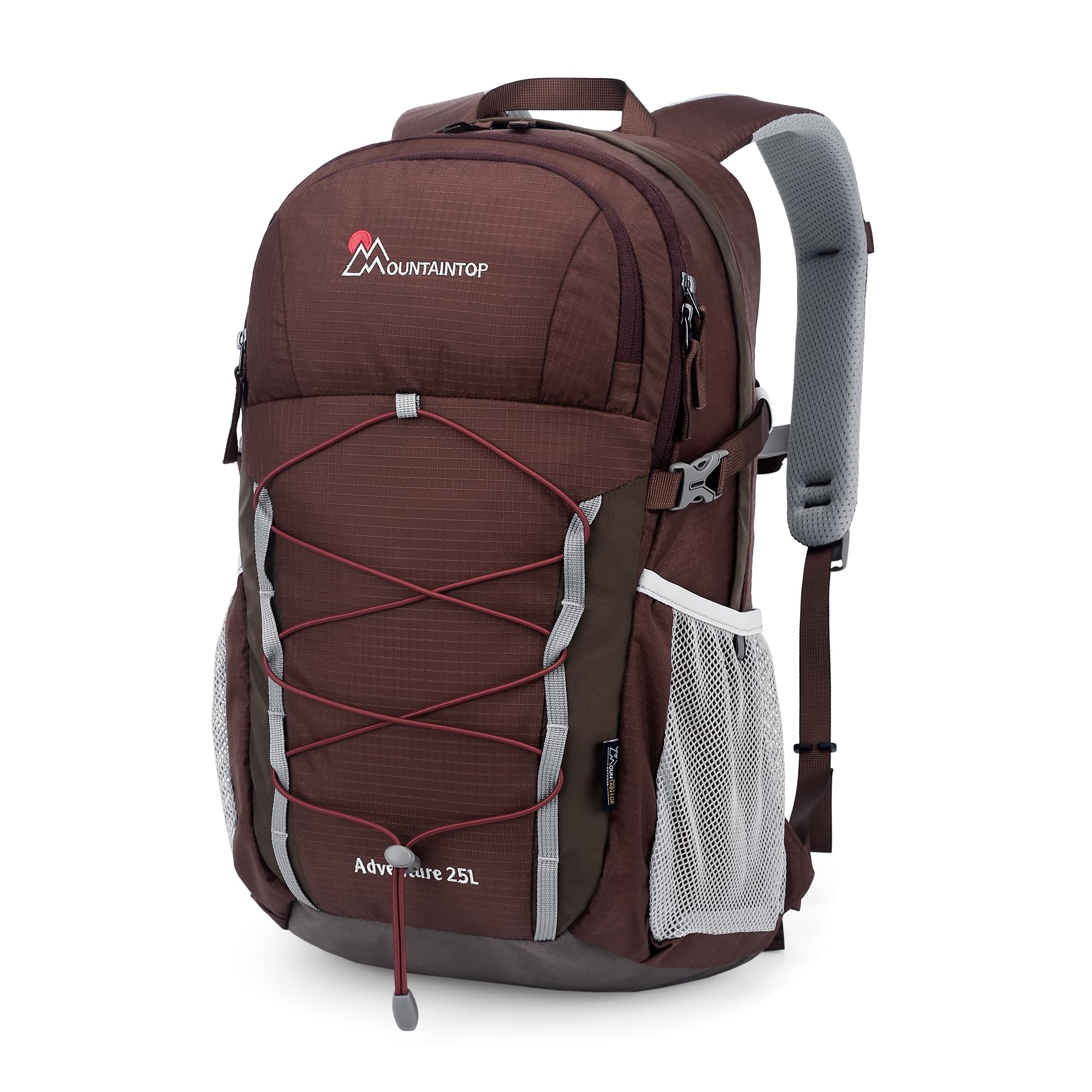 MOUNTAINTOP 25L backpack close-up of durable fabric for rugged day hikes.