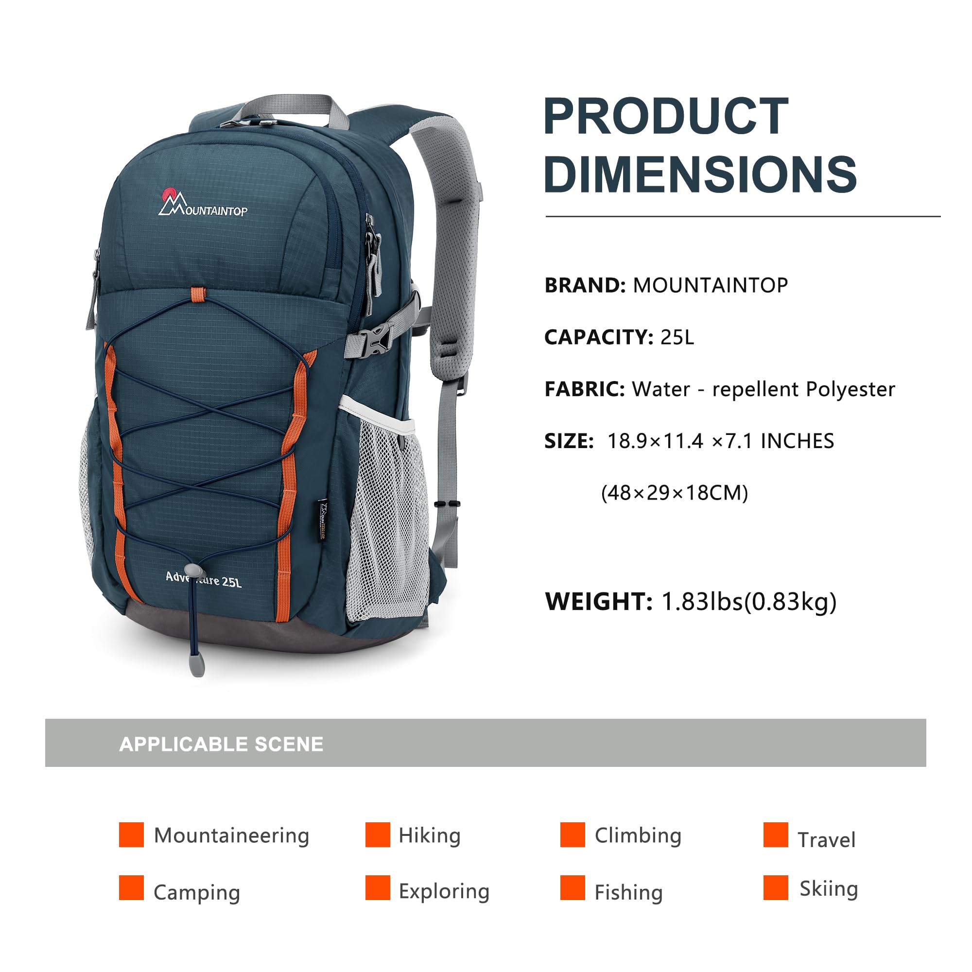 MOUNTAINTOP 25L backpack laptop compatibility supports on-the-go work sessions.