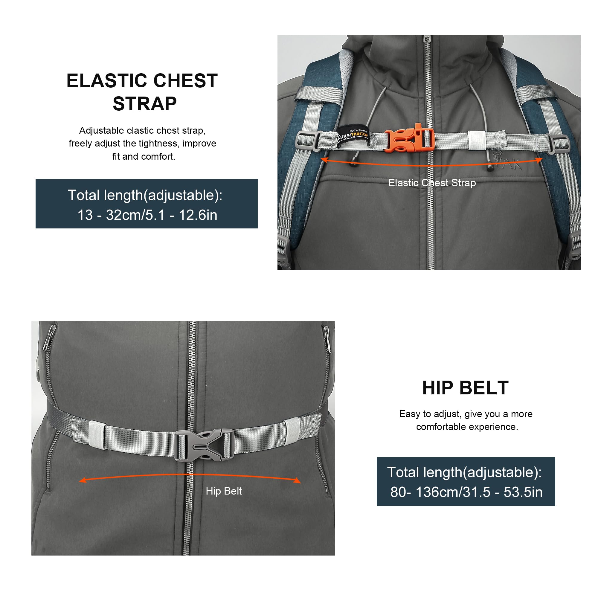 MOUNTAINTOP 25L backpack water bladder compartment supports hydration on trails (bladder not included).