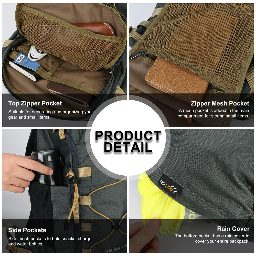 MOUNTAINTOP 35L backpack laptop compartment enables secure device transport.