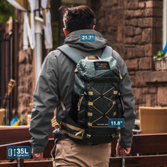 MOUNTAINTOP 35L hiking backpack side profile demonstrates stable load on uneven trails.