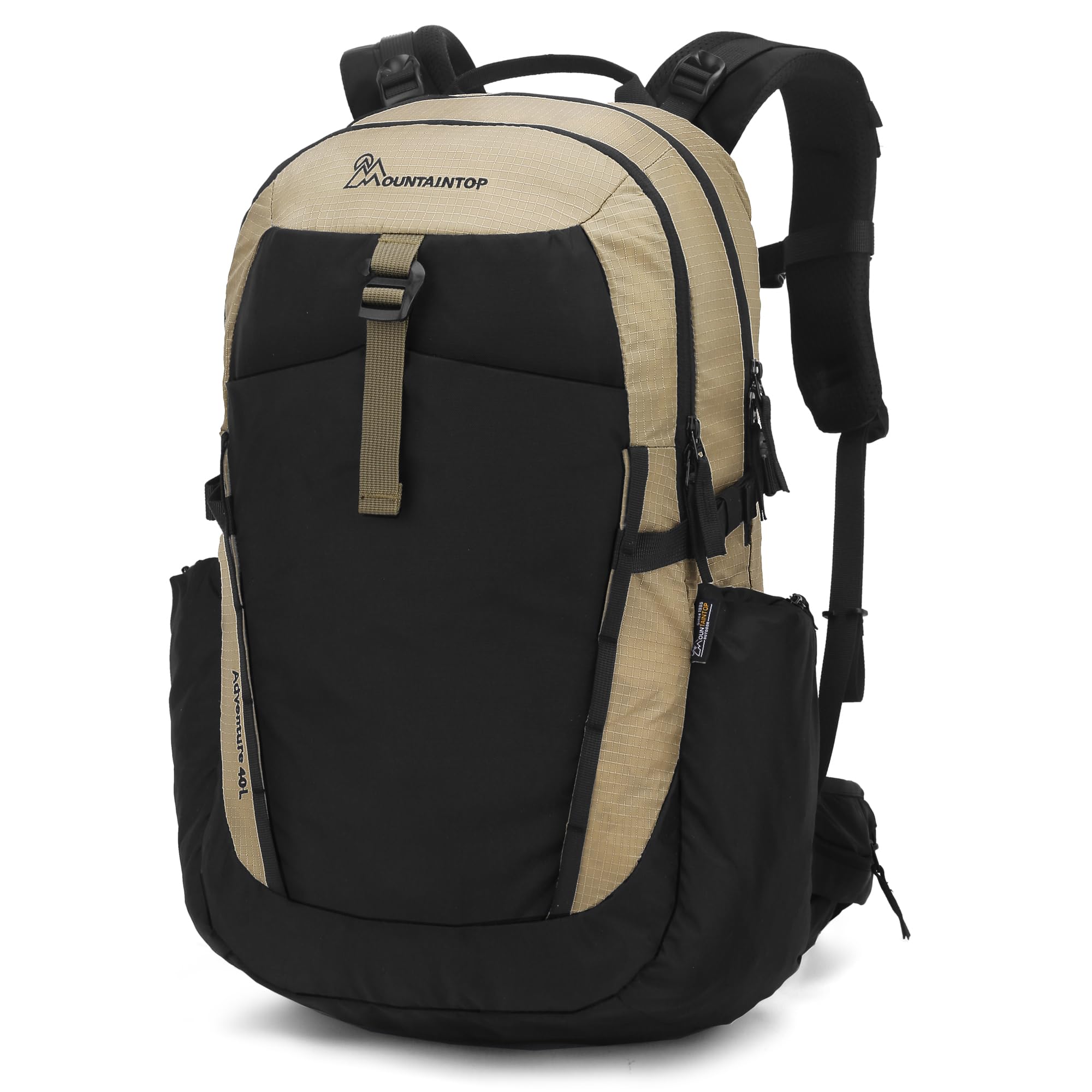MOUNTAINTOP 40L backpack front view for day hikes with compact, ready-to-go design.
