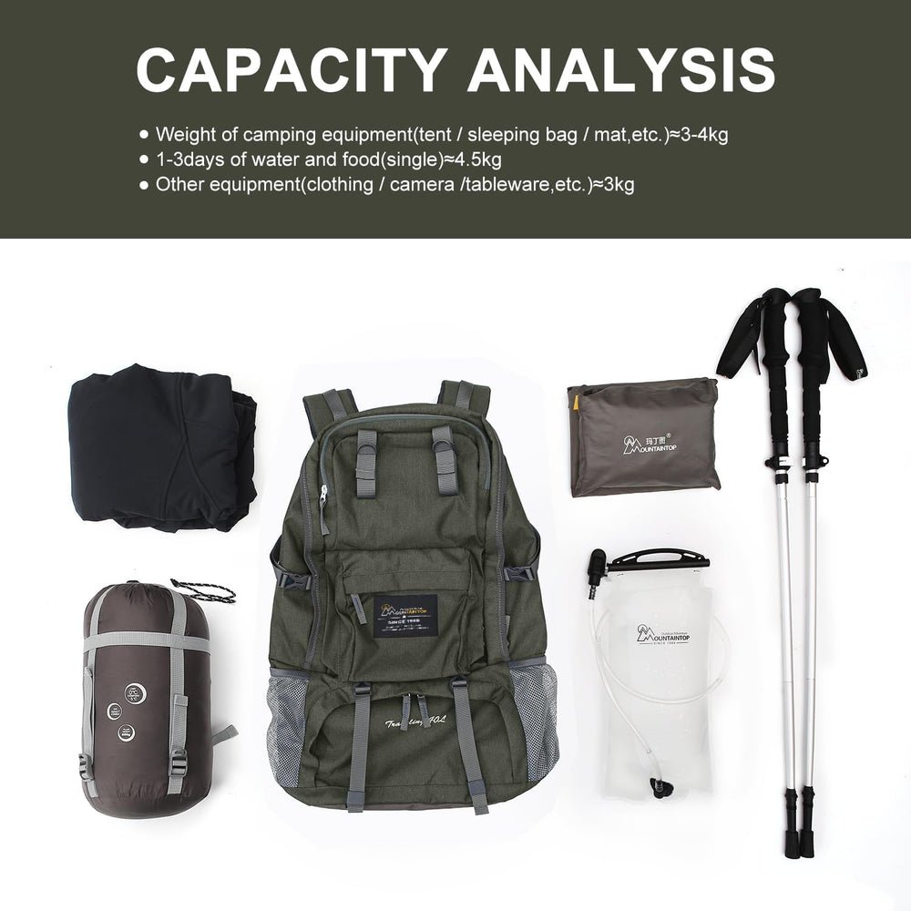 MOUNTAINTOP 40L backpack laptop compartment fits 15.6 inches.