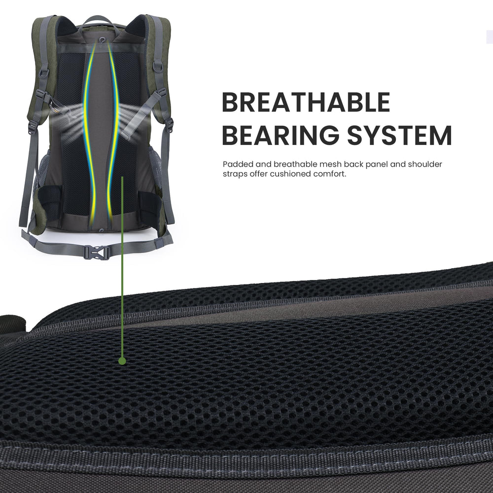 MOUNTAINTOP 40L backpack water bladder pocket ready for hydration.