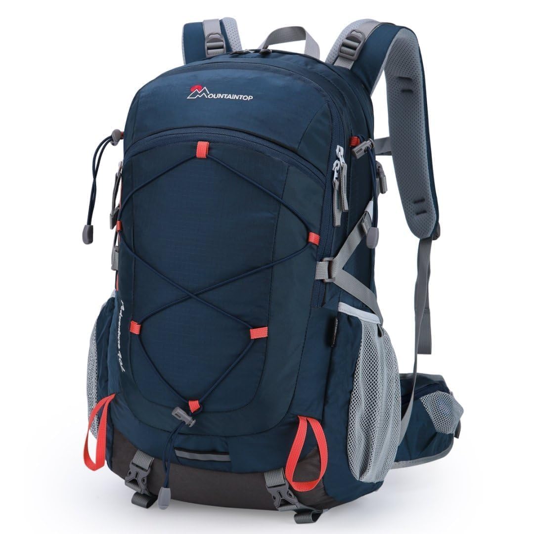 Mountaintop 40L hiking backpack front view highlights durable water-repellent fabric for rugged outdoor use.