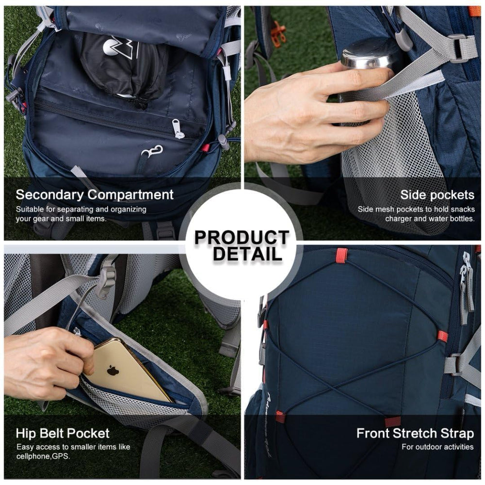 Mountaintop 40L hiking backpack breathable shoulder straps reduce fatigue on trails.