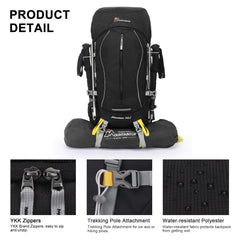 MOUNTAINTOP 50L backpack back panel emphasizing breathable ventilation for comfort.