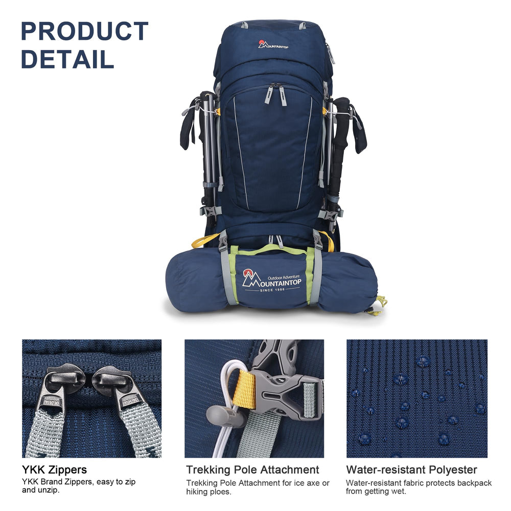 MOUNTAINTOP 60L backpack adjustable shoulder straps provide comfortable, customizable fit.